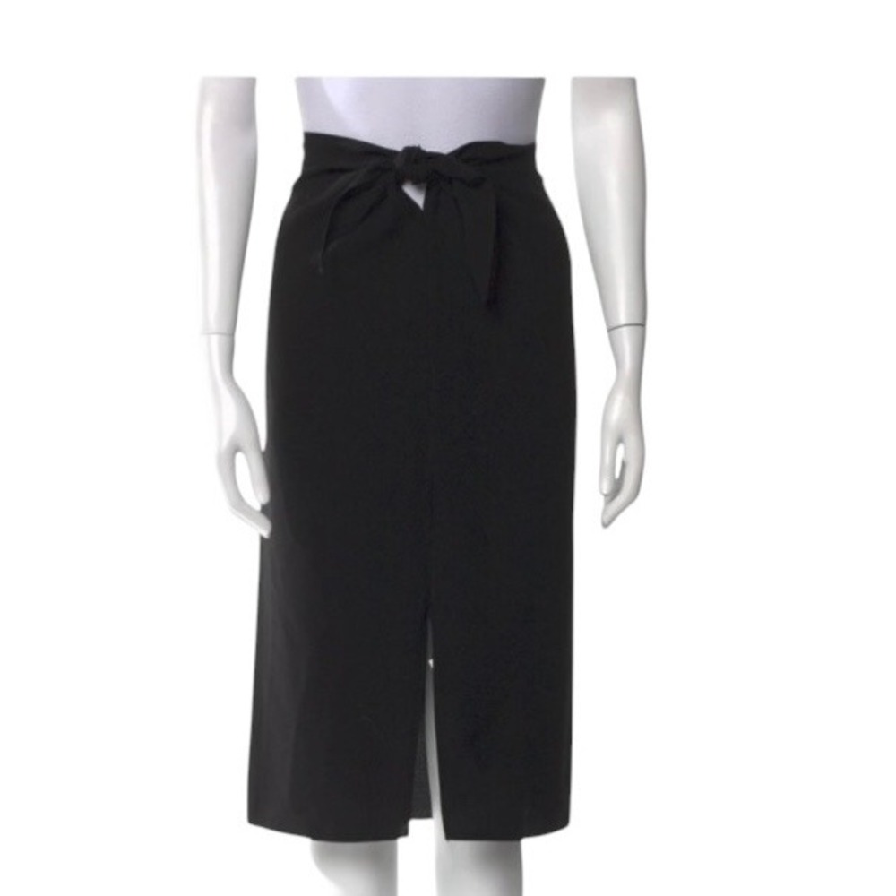 Jenni Kayne Black Tie Front Midi Skirt Front Slit Acetate Blend 00-4290-JKC M